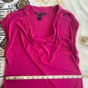 MNG by Mango Tunic Long Top Size Small Mulberry Pink Draped Neck Stand Collar